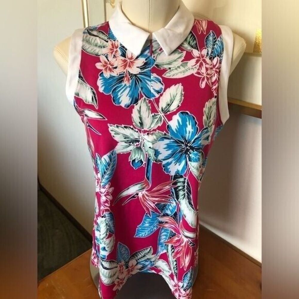 Tommy Bahama NWT Golf Tennis Pickleball Pink Tropical Floral Sleeveless Zip Top